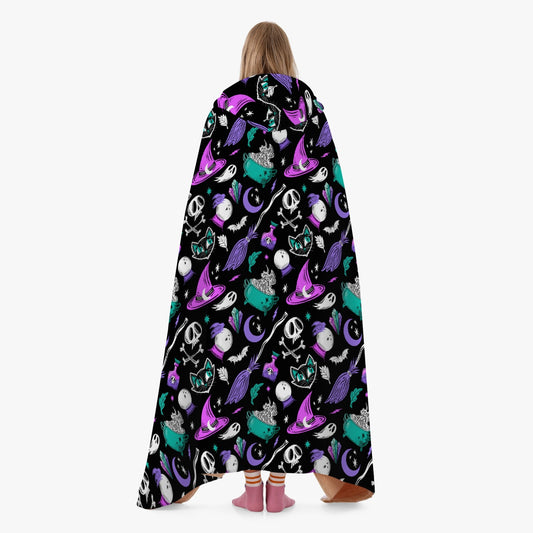 Magick Curio Black Background Purple Orchid Blue Hooded Blanket