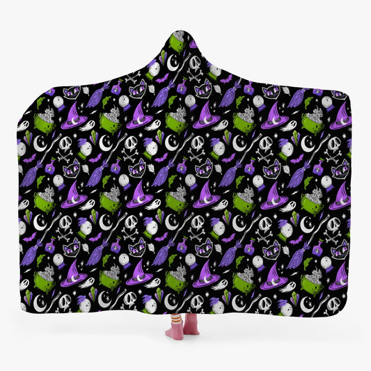 Magick Curio Black Background Purple Orchid Green Hooded Blanket