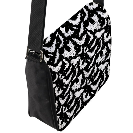 Batty Bats Black and White Gothic Changeable Flap Messenger Purse Bag