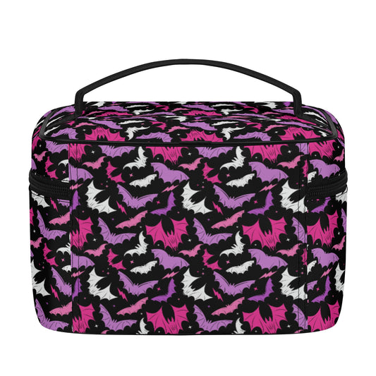 Batty Bats 2023 Gothic Black, Orchid, Pink Faux Leather Cosmetic Makeup Bag