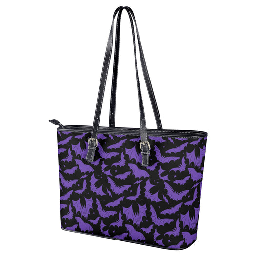 Batty Bats 2023 Black Purple Faux Leather Tote Bag