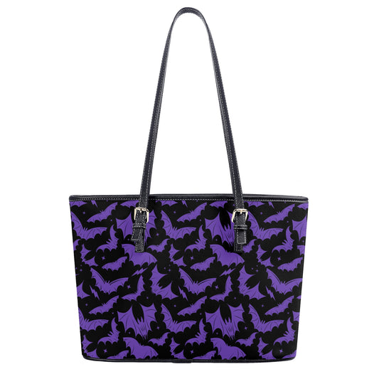 Batty Bats 2023 Black Purple Faux Leather Tote Bag