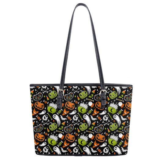 Trick or Treat Orange Chartreuse Faux Leather Tote Bag