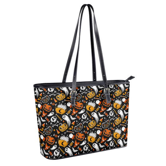 Trick or Treat Orange Gold Faux Leather Tote Bag