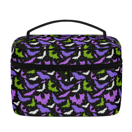 Batty Bats 2023 Gothic Black Purple, Orchid, Green Faux Leather Cosmetic Makeup Bag