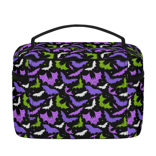 Batty Bats 2023 Gothic Black Purple, Orchid, Green Faux Leather Cosmetic Makeup Bag