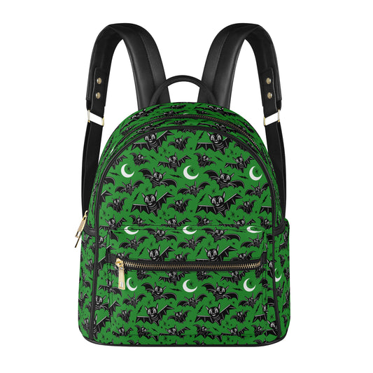 Oh Bats Green Faux Leather Mini Backpack Purse