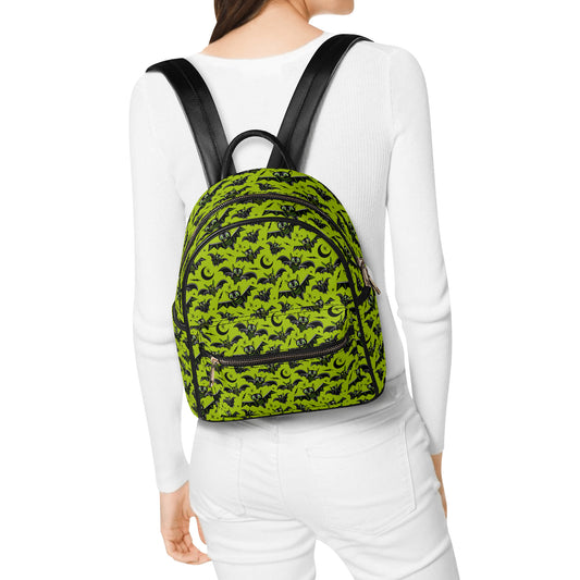 Oh Bats Chartreuse Faux Leather Mini Backpack Purse