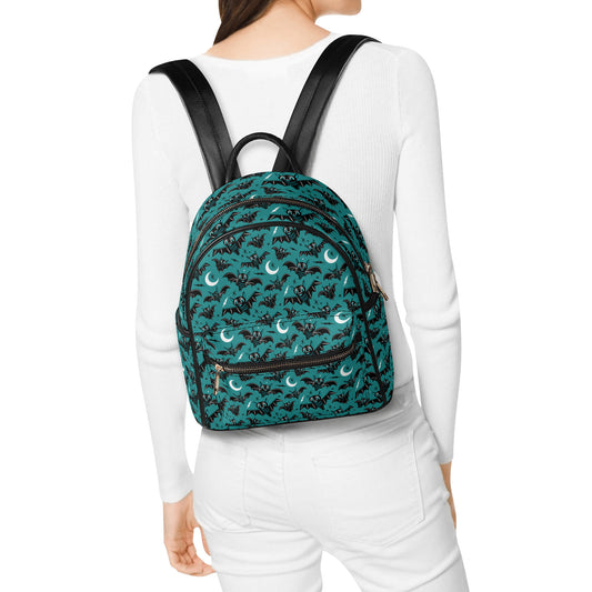 Oh Bats Teal Faux Leather Mini Backpack Purse