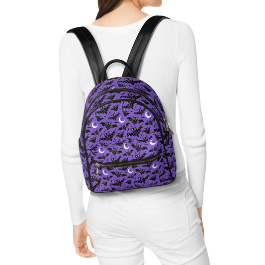 Oh Bats Purple Faux Leather Mini Backpack Purse
