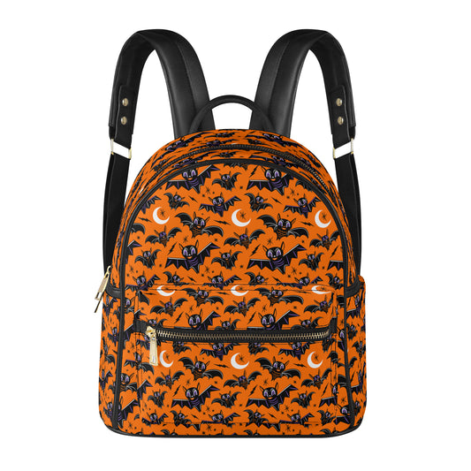 Oh Bats Orange Faux Leather Mini Backpack Purse