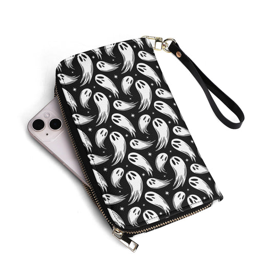 Spooky Spirits Black and White Spooky Ghost Halloween Faux Leather Wallet