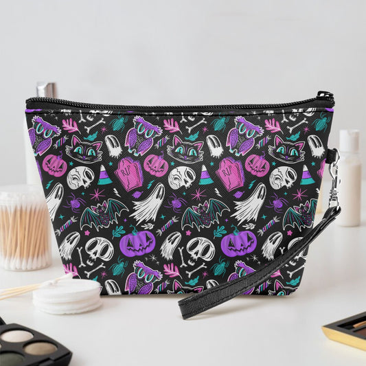 Everything Halloween 24 Pink Purple Aqua Faux Leather Makeup Accessory Bag