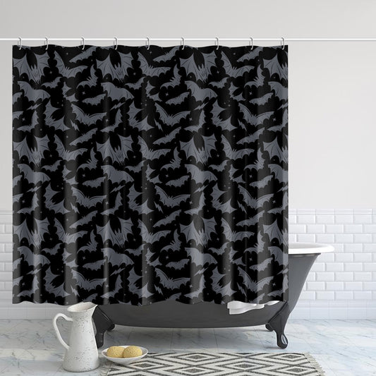 172. Batty Bats 2023 Black with Gray Quick-drying Shower Curtain