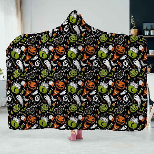 Trick or Treat 2023 Orange Chartreuse Hooded Blanket