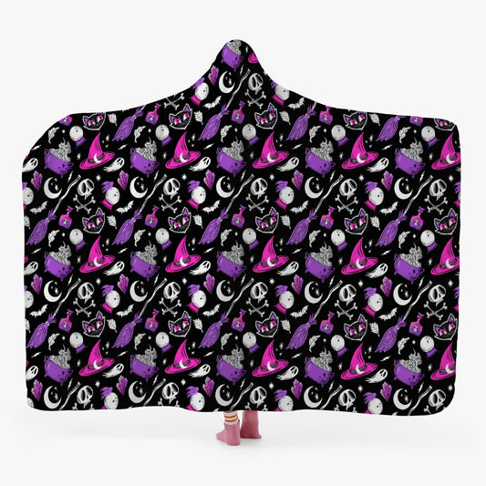 Magick Curio Black Background Pink Orchid Hooded Blanket