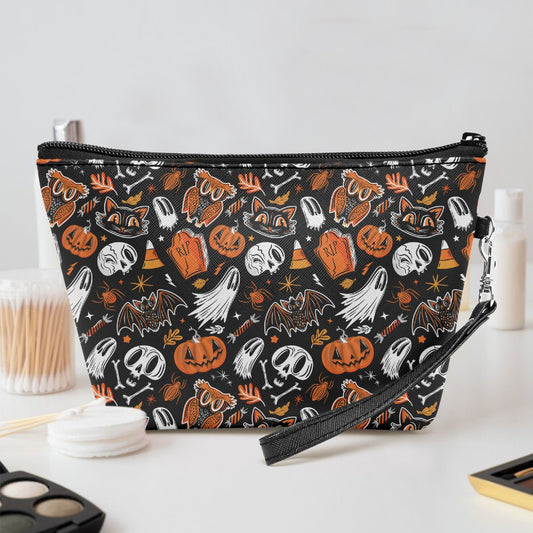 Everything Halloween 24 Orange Gold Faux Leather Makeup Accessory Bag