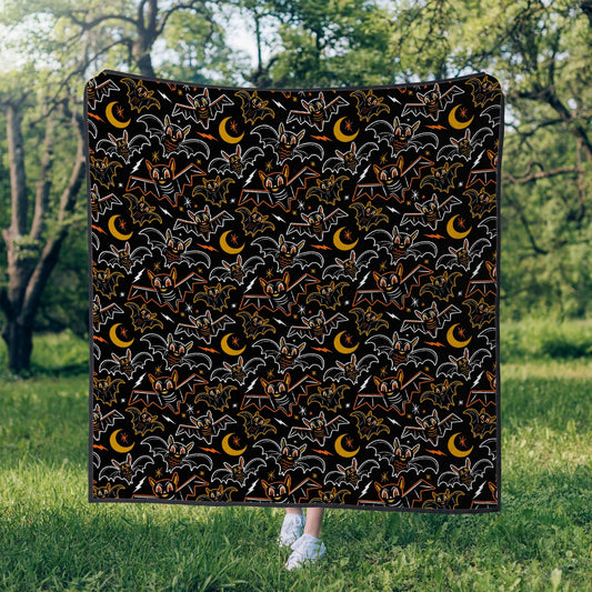 Oh Bats 2023 Black Back Orange Gold Quilted Blanket