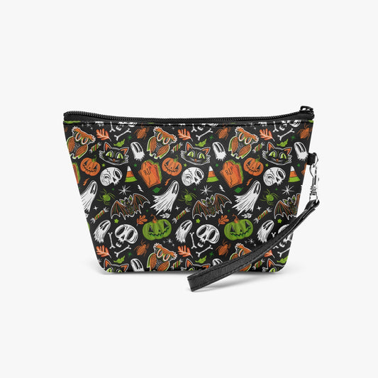 Everything Halloween 24 Green Orange Faux Leather Makeup Accessory Bag