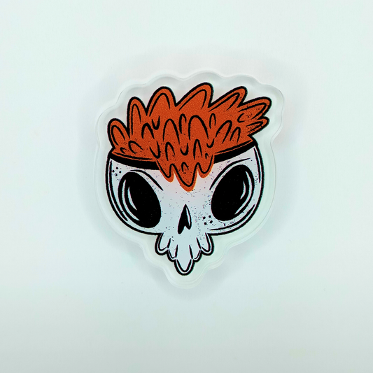 Cauldron Skull Orange Halloween Acrylic Pin