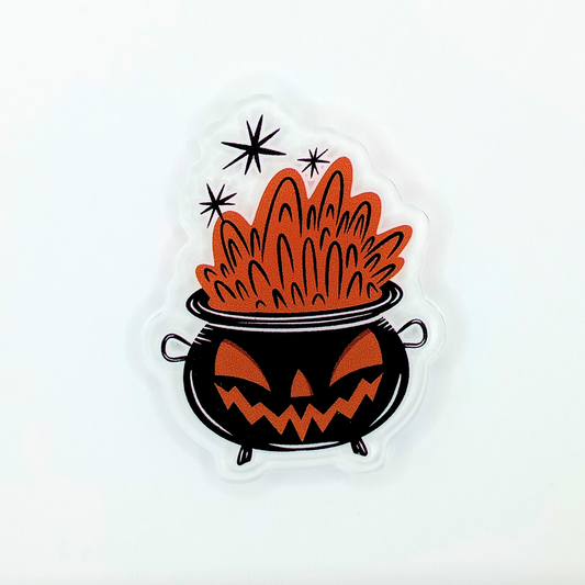 Cauldron Jack Orange Spooky Halloween Acrylic Pin