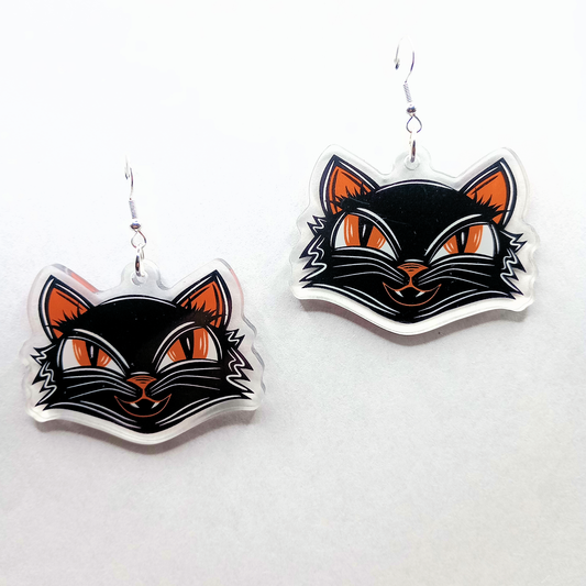 Black Cat Spooky Halloween Acrylic Earrings