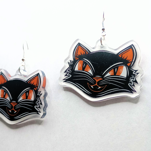 Black Cat Spooky Halloween Acrylic Earrings