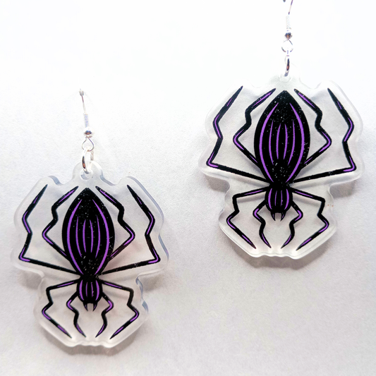 Spooky Spider Black Purple Halloween Acrylic Earrings