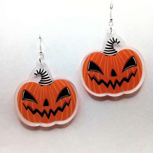 Jack-O-Lantern BW Spooky Cute Halloween Acrylic Earrings