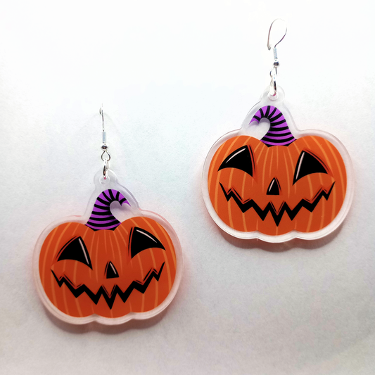 Jack-O-Lantern BW Purple Spooky Cute Halloween Acrylic Earrings