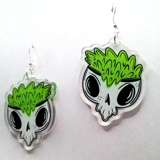 Cauldron Skull Green Spooky Cute Halloween Acrylic Earrings