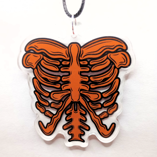 Orange Ribcage Spooky Cute Halloween Acrylic Necklace