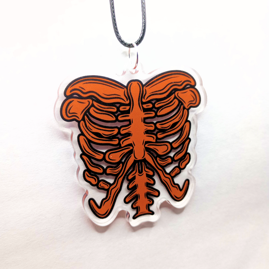Orange Ribcage Spooky Cute Halloween Acrylic Necklace