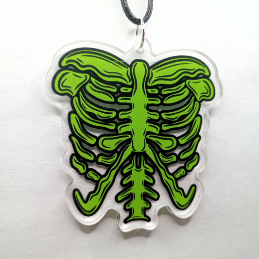 Green Ribcage Spooky Cute Halloween Acrylic Necklace