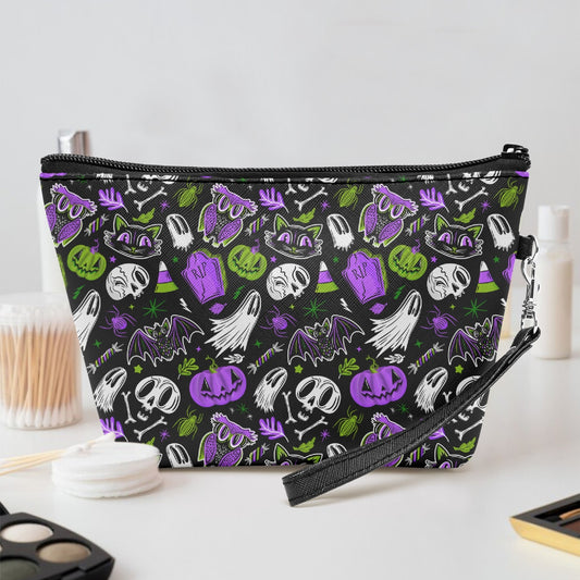 Everything Halloween 24 Green Purple Faux Leather Makeup Accessory Bag