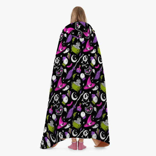 Magick Curio Black Background Pink Orchid Chartreuse Hooded Blanket
