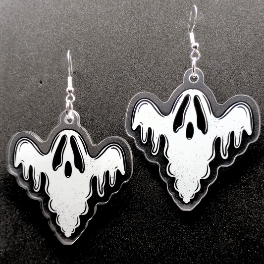 Goo Ghost Black and White Spooky Halloween Acrylic Earrings