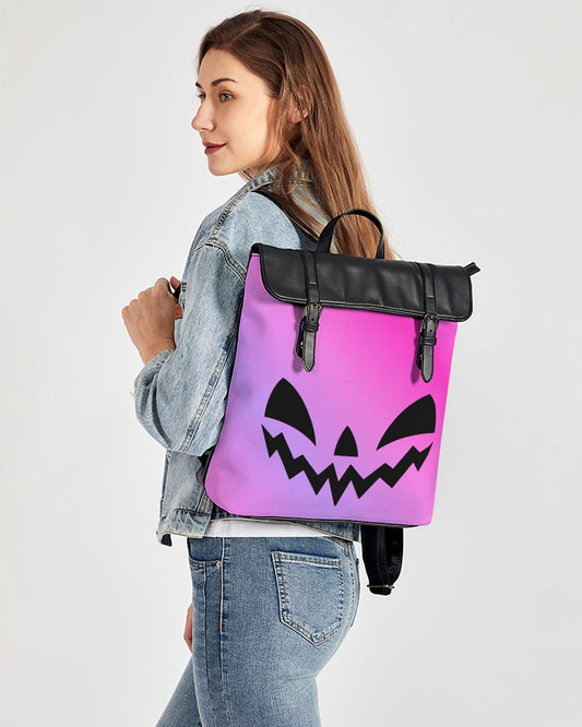 Happy Jack-O-Lantern Face Pink Purple Gradient Casual Flap Backpack