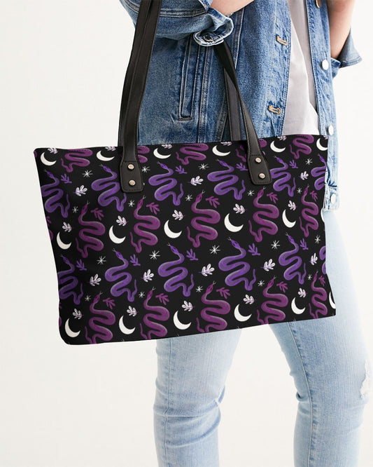 Serpant Moon Berry Orchid Faux Leather Tote Bag