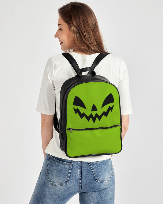 Happy Jack-O-Lantern Face Chartreuse Black Classic Faux Leather Backpack
