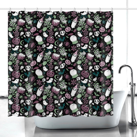 171. Haunted Hideaway Mint Mauve Quick-drying Shower Curtain