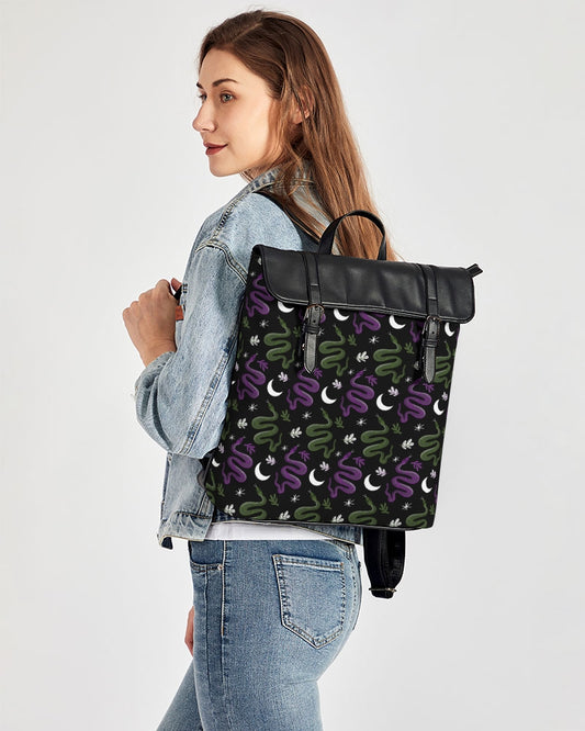 Serpent Moon Berry Green Casual Flap Backpack