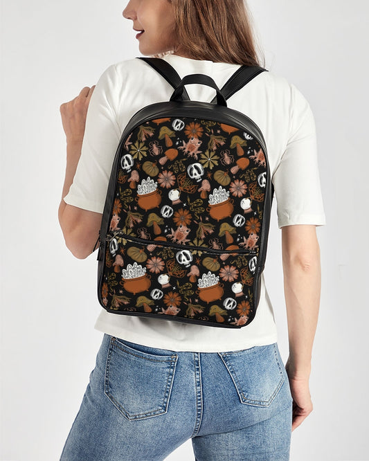 Night Magick Orange Peach Gold Classic Faux Leather Backpack
