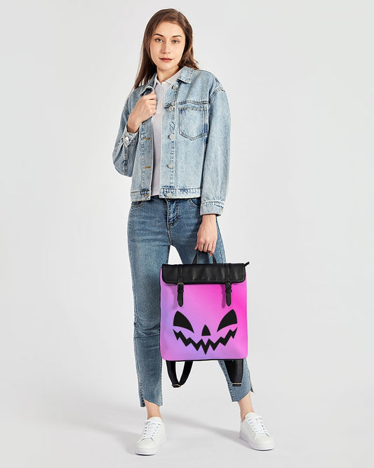 Happy Jack-O-Lantern Face Pink Purple Gradient Casual Flap Backpack