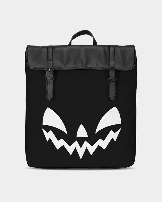 Happy Jack-O-Lantern Face Black and White Casual Flap Backpack