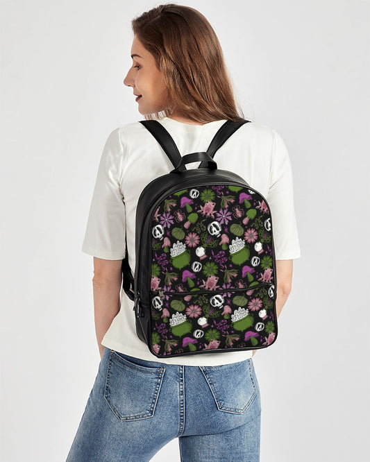 Night Magick Green Magenta Blush Casual Flap Backpack Classic Faux Leather Backpack