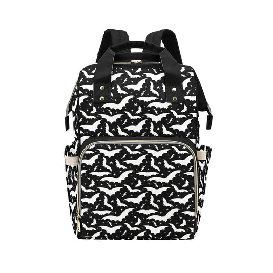Bats and Stars Black, White Spooky Gothic Diaper Backpack Bag