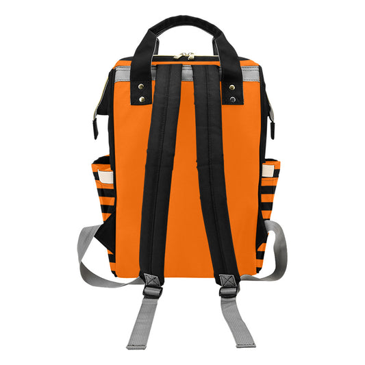 Jack-o-Lantern Face Black, Orange Striped Halloween Diaper Backpack Bag