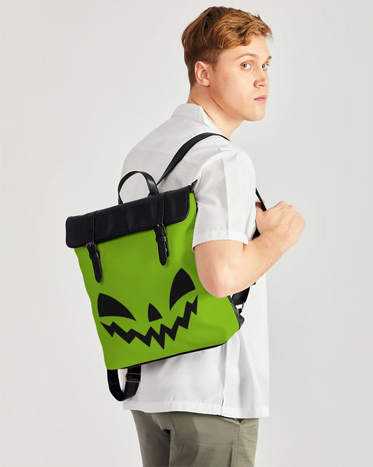 Happy Jack-O-Lantern Face Chartreuse Black Casual Flap Backpack