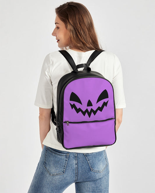 Happy Jack-O-Lantern Face Orchid Purple Black Classic Faux Leather Backpack